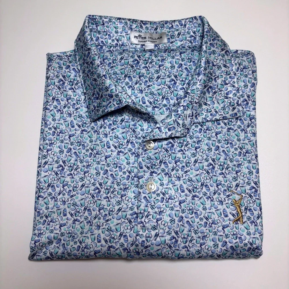 Peter Millar Summer Comfort TPC Mens L Beverage AOP Print Players PGA Golf Polo